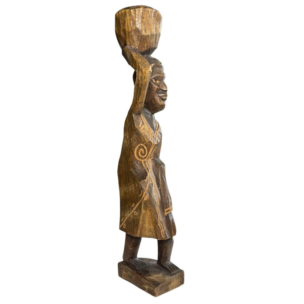 Vintage African Tribal Woman Carved Wooden Statue 12" Figure Folk Art Sculpture